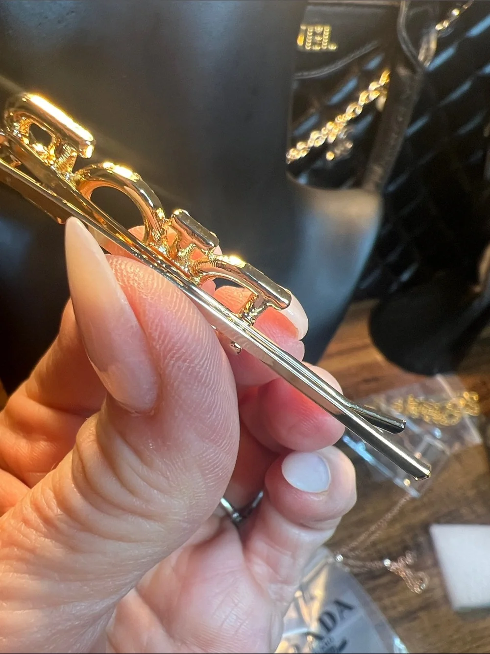 Gold-Tone Crystal Logo Hair Pin